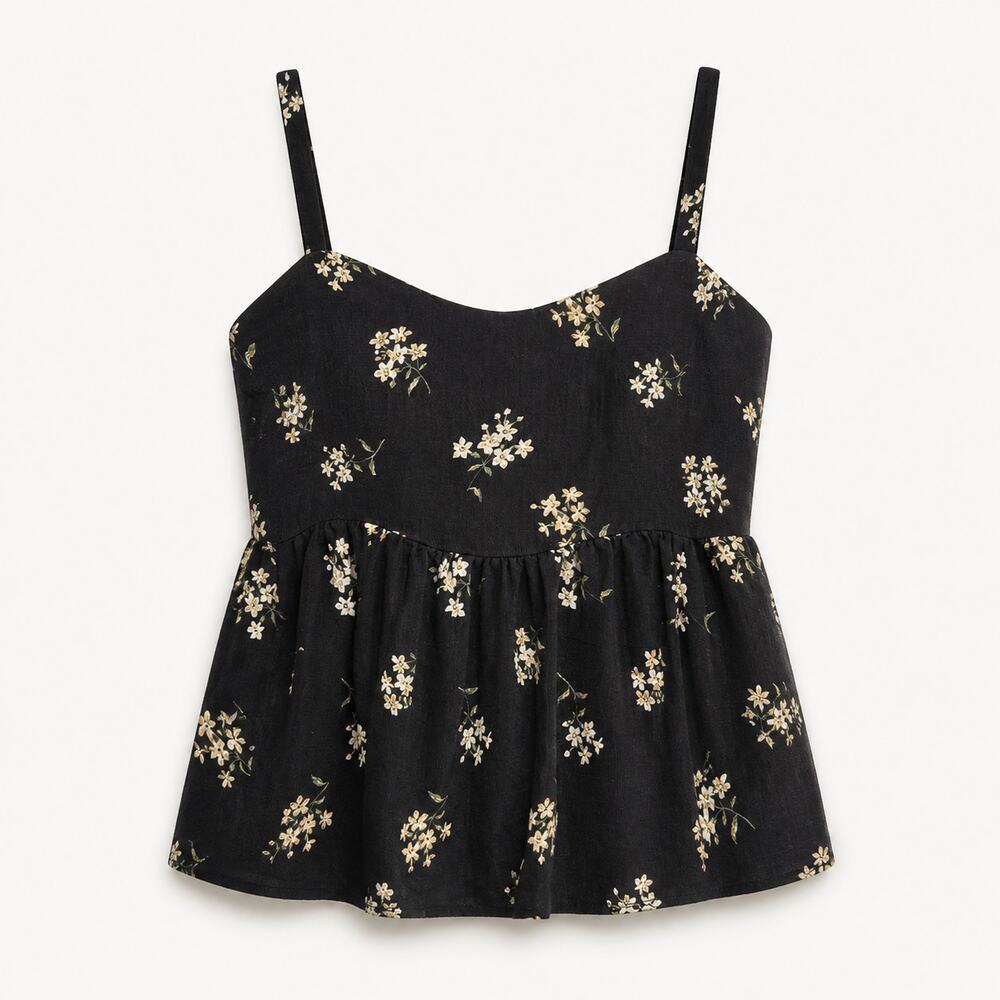 Hollister Black Floral Peplum Cami Top Women's S Adjustable Straps Babydoll